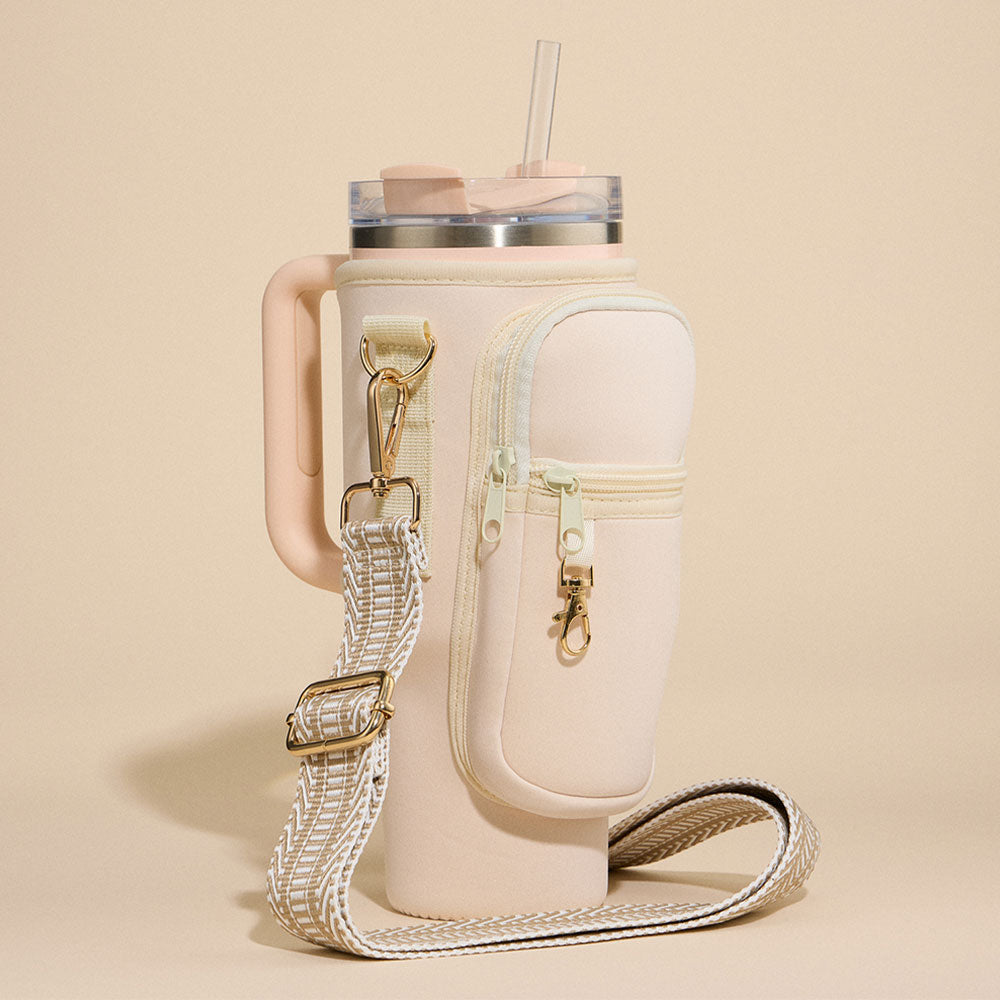 Tumbler Carrier Bag – Chevron Crossbody Holder with Adjustable Strap