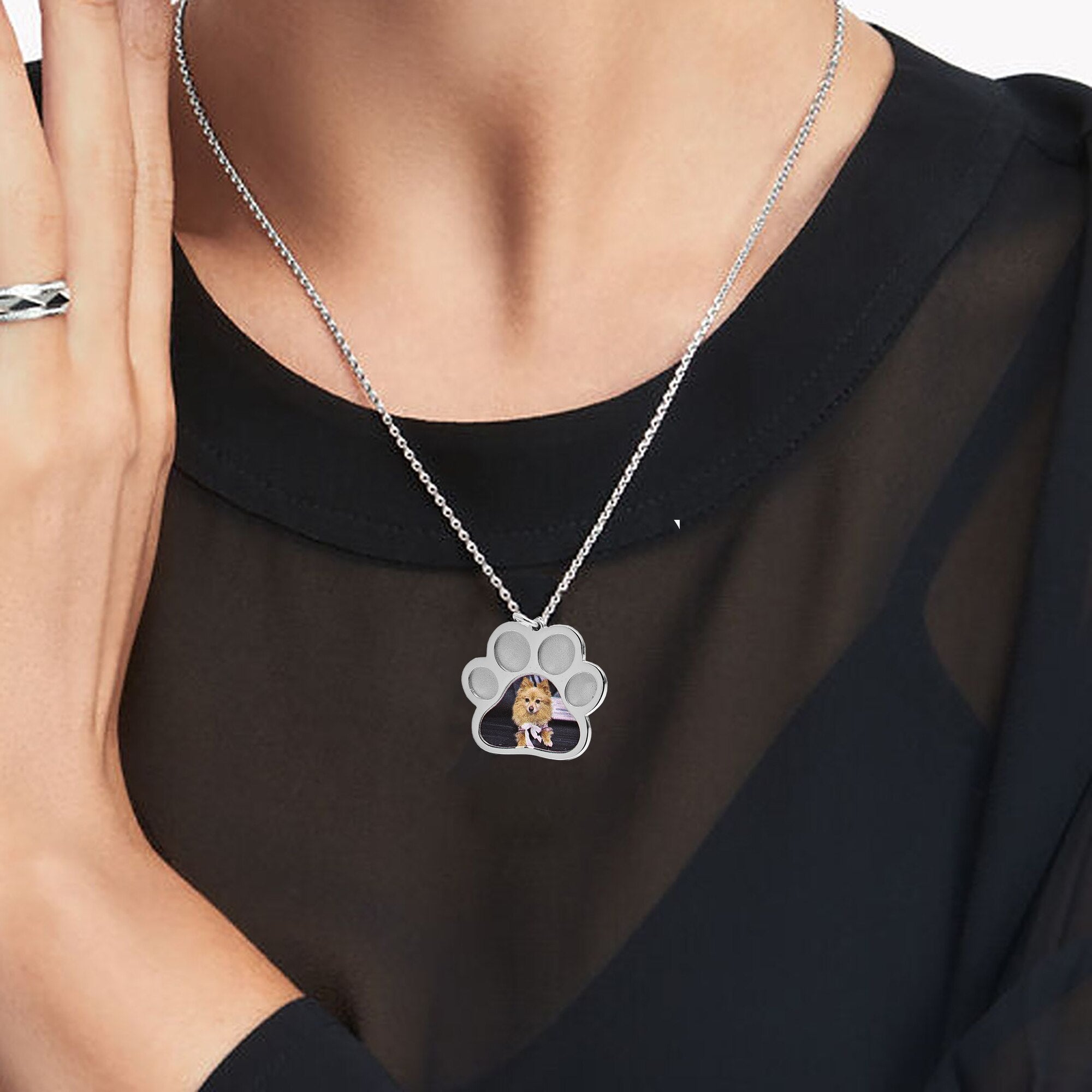 Custom Pet Photo Memorial Necklace – Personalized Dog & Cat Paw Pendant in Gold, Rose Gold & Silver