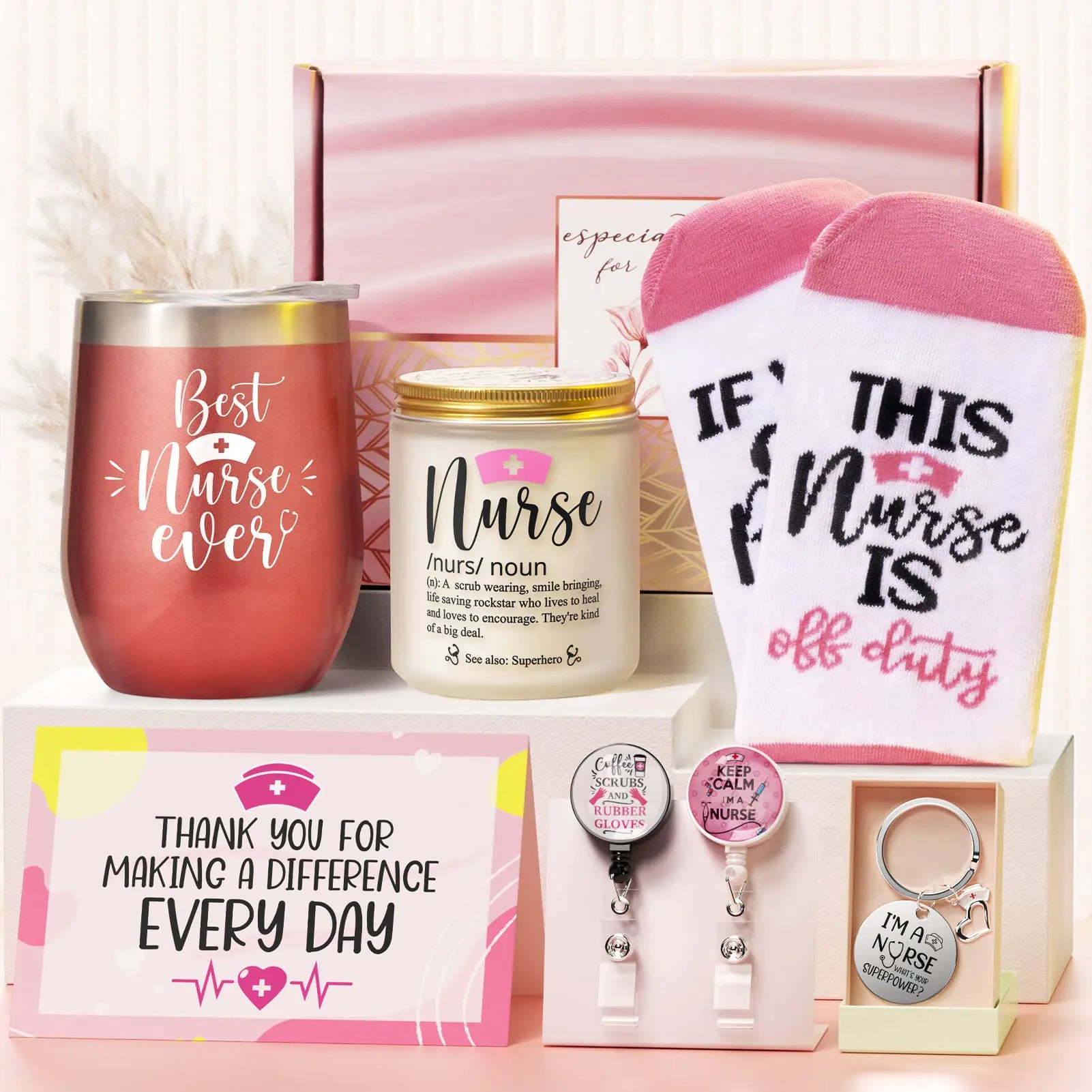 Nurse Gift Basket for Women – 7-Piece Appreciation Gift Set with Tumbler, Candle & Accessories